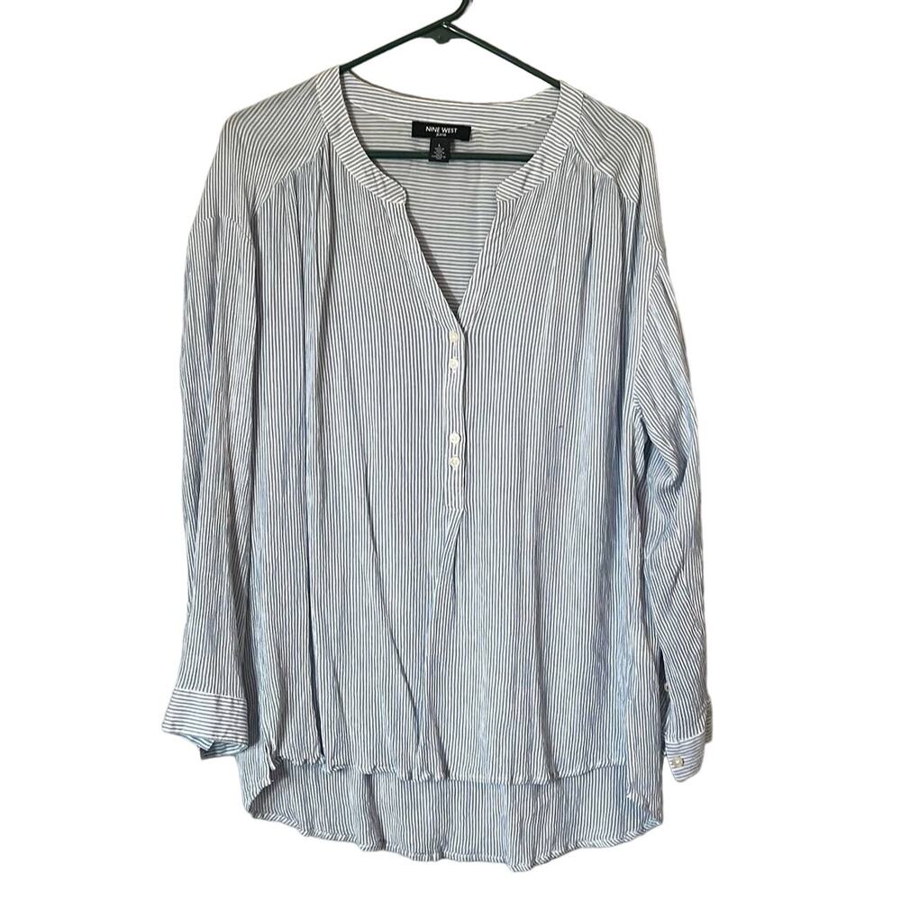 Nine West Large Beachy Shirt Long sleeve Striped Blue Lightweight Swim Cover up